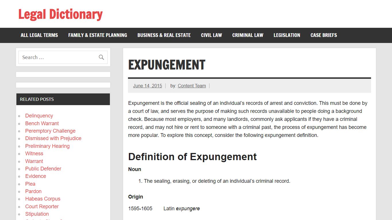 Expungement - Definition, Examples, Processes - Legal Dictionary